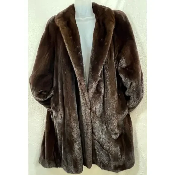 BIRGER CHRISTENSEN Worlds Finest Dark Ranch Mink Fur Mid Length Swing Coat Sz 12 - Picture 3 of 16